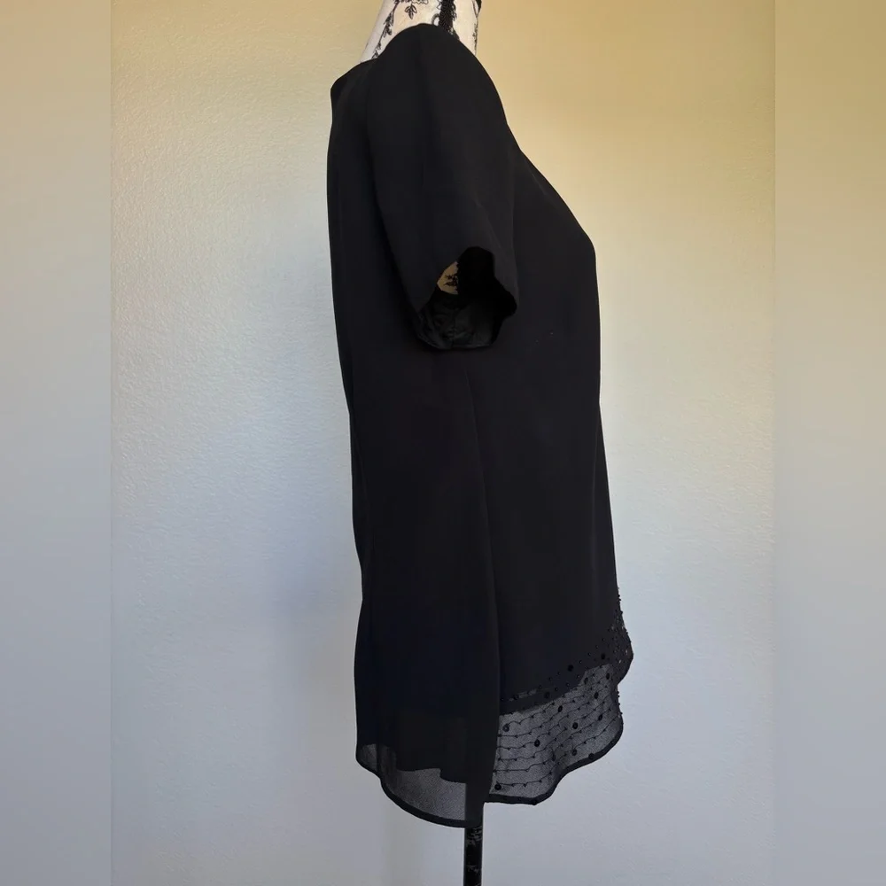 Night Way Collections Black V-Neck Short Sleeve Tunic with Hem Embellishment - Picture 5 of 13